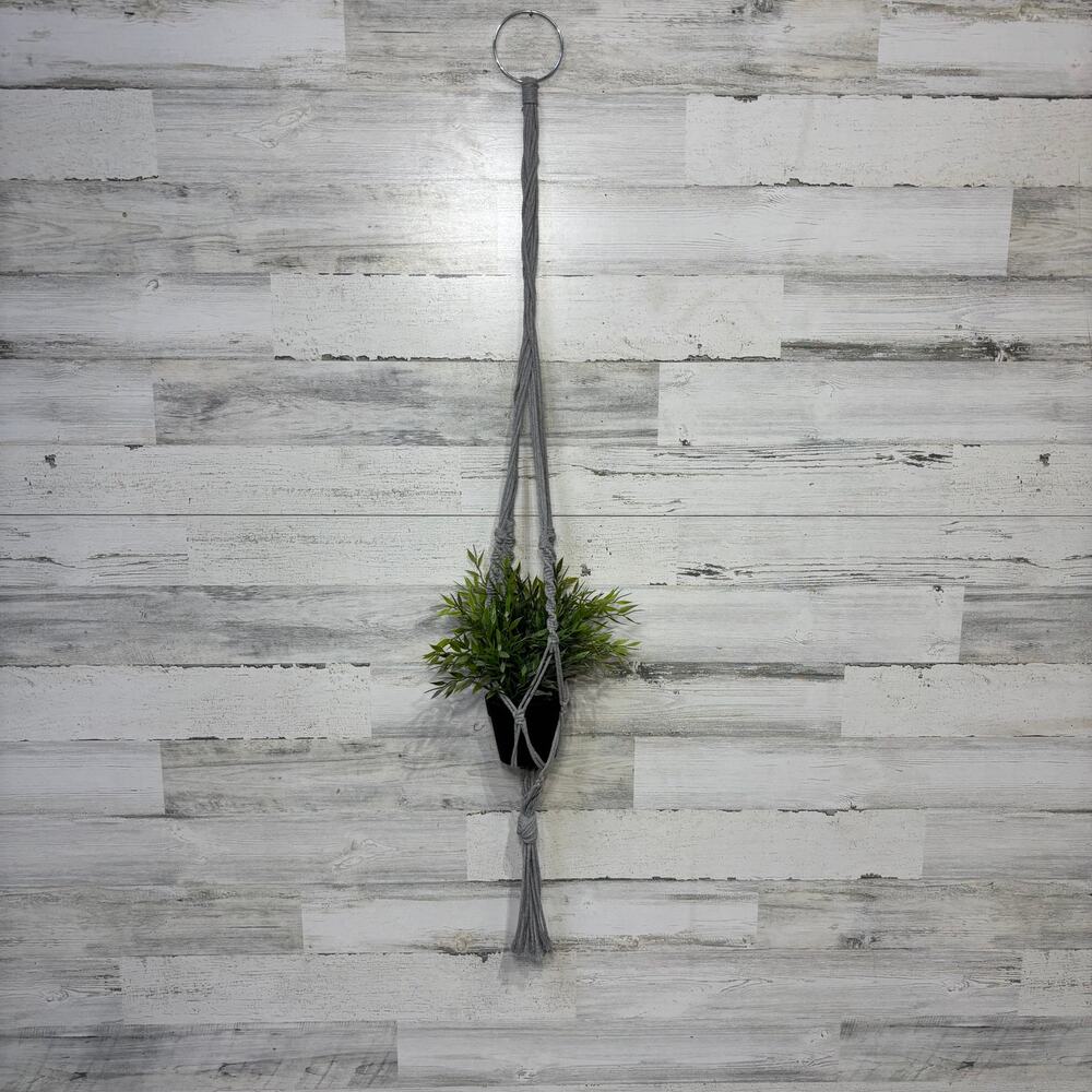 Gray Macrame Hanging Plant Holder